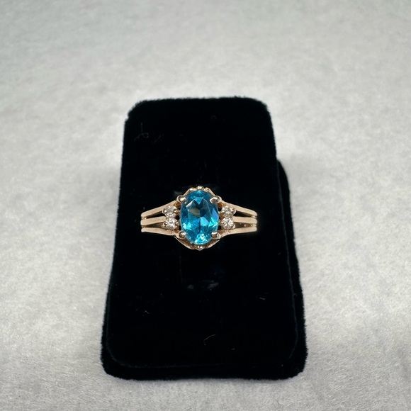 14k Yellow Gold Blue Topaz & Diamonds Ring,All Products : American Fashion Style Bags On Sale
